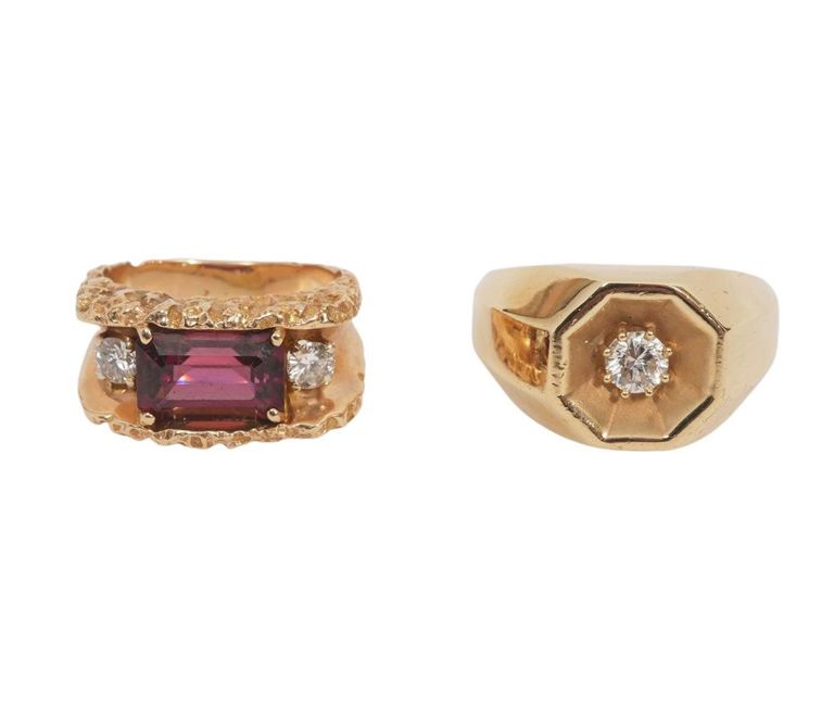 14K YG Diamond Ring & 14K Garnet/Diamond Ring
