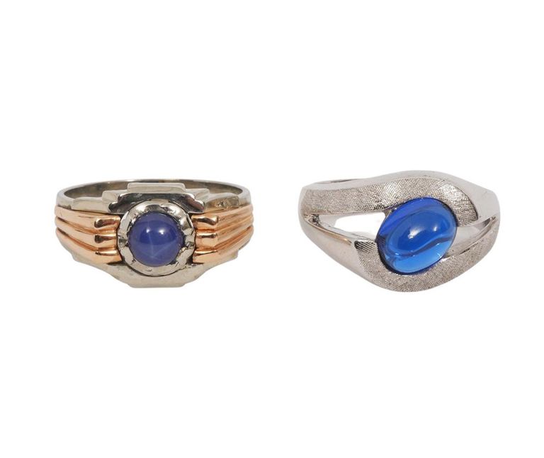 18K YG Star Sapphire Ring & 14K WG Sapphire Ring