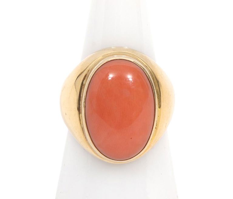 Unisex 18K YG & Coral Ring