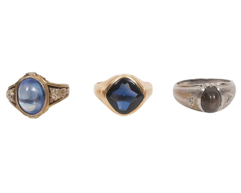 14K Sapphire Ring, Enamel Ring & 18K Sapphire Ring