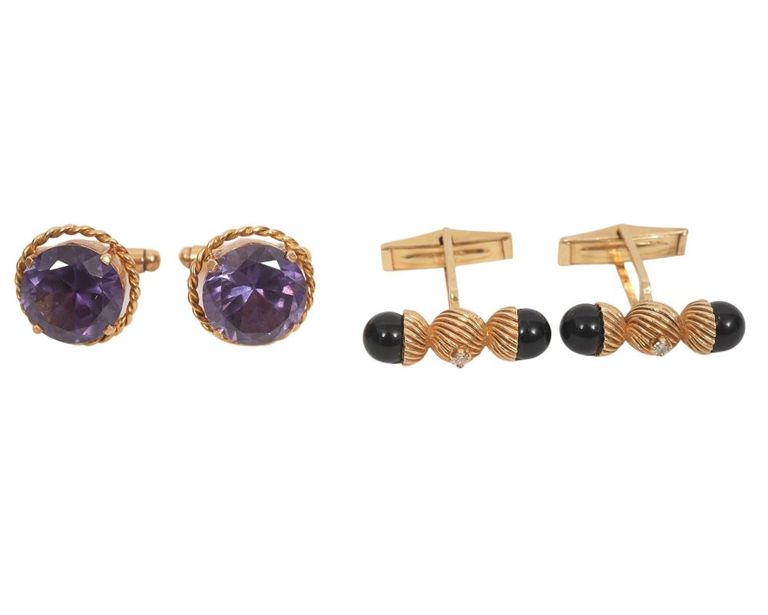 14K Diamond Onyx Cufflinks & Alexandrite Cufflinks