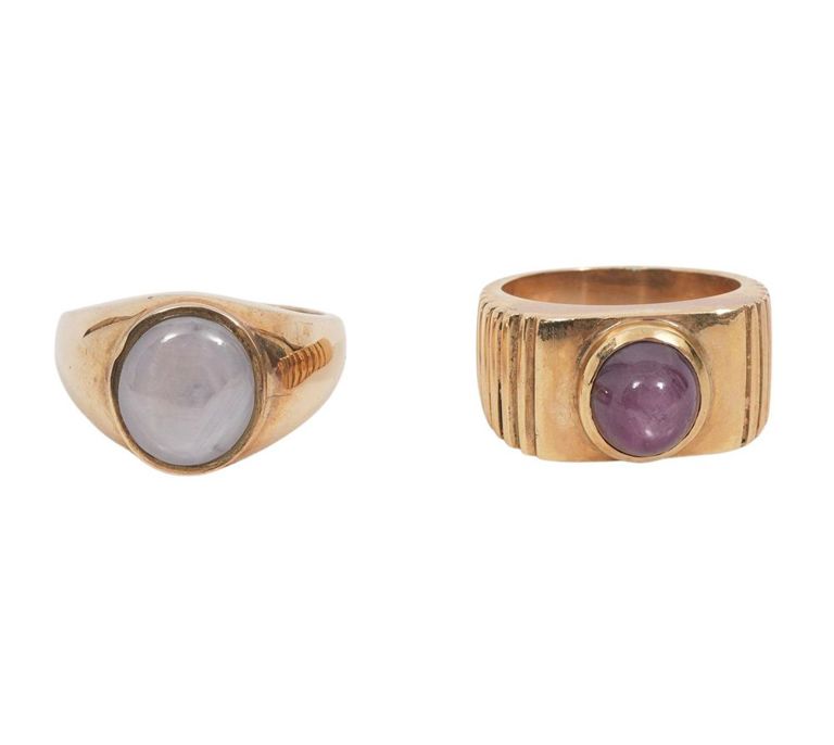 10K YG Cabochon Star Sapphire Ring & 14K Ruby Ring