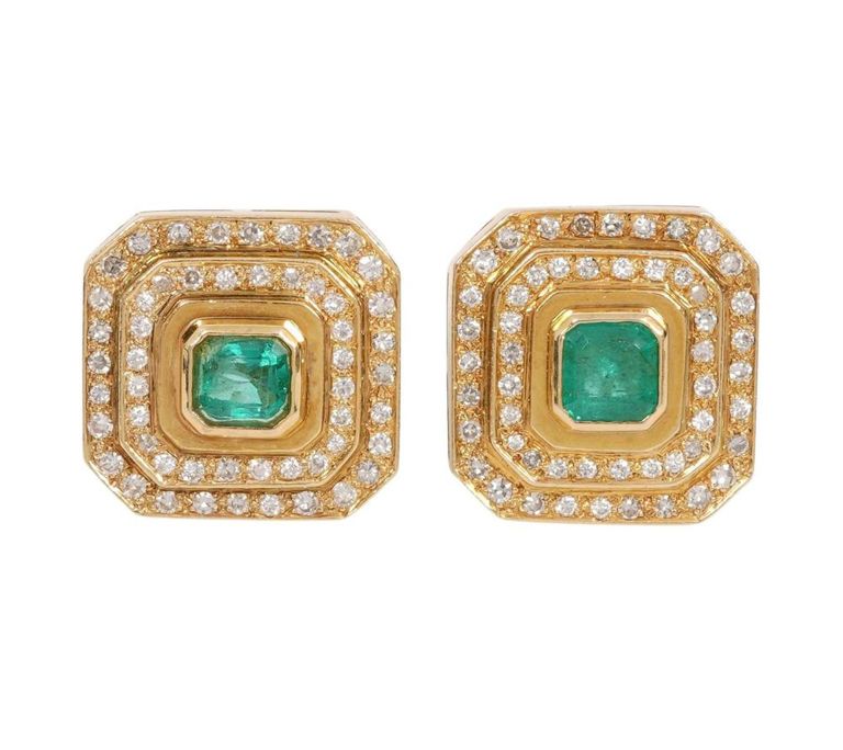 Pr. Emerald & Diamond 14K YG Pierced Earrings