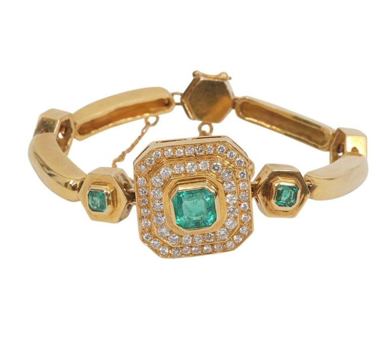14K YG Emerald & Diamond Bracelet