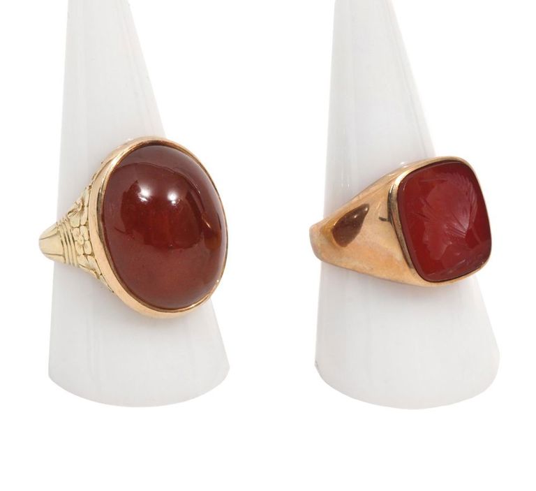 14K YG Cabochon Cornelia Ring & 10K Intaglio Ring