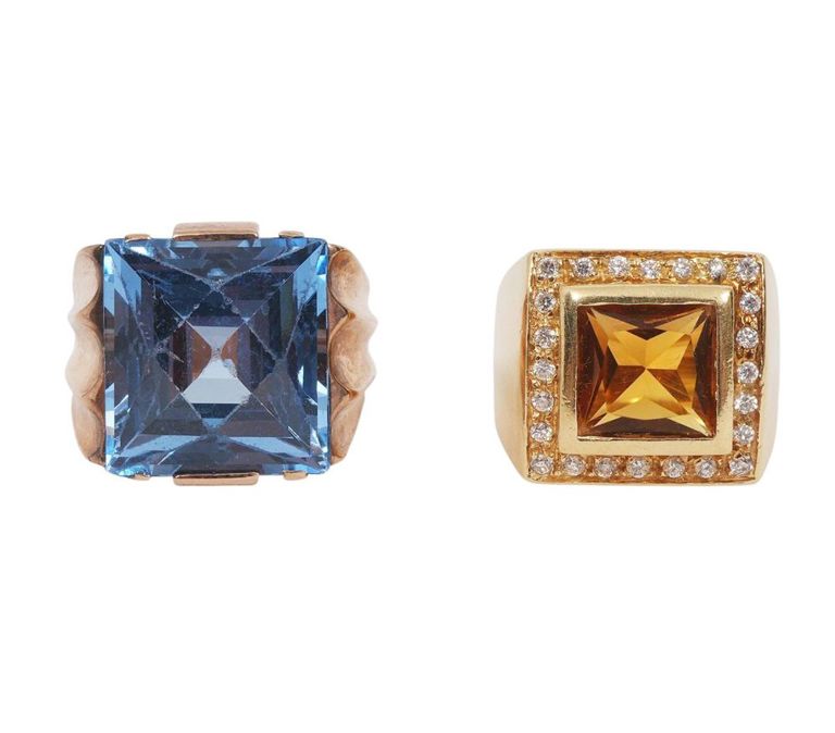 18K Blue Topaz Ring &14K Citrine/Diamond Ring