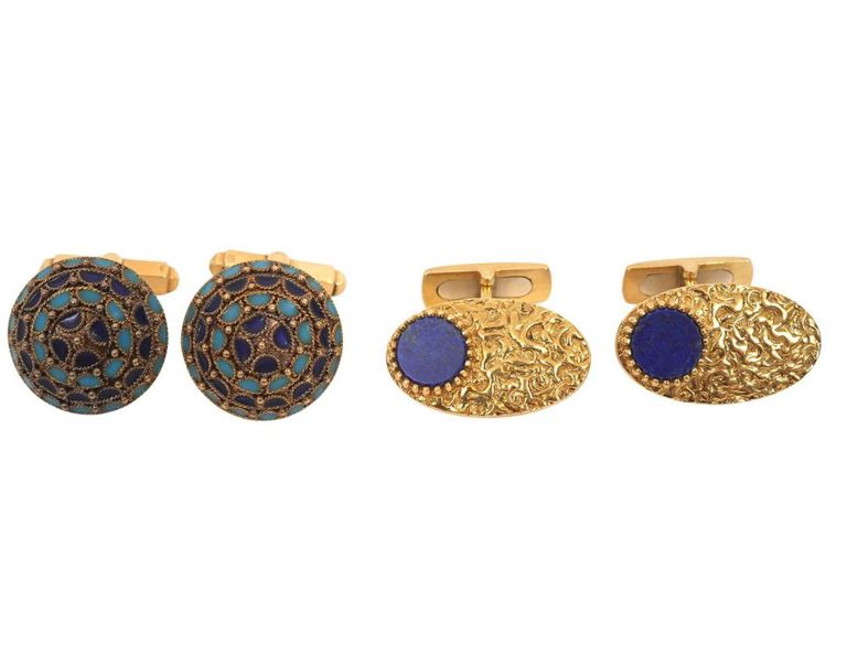 18K YG Lapis Cufflinks & 18K YG Enamel Cufflinks
