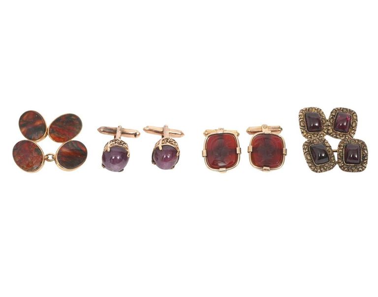 Cameo Cufflinks, Star Ruby, Garnet, Agate
