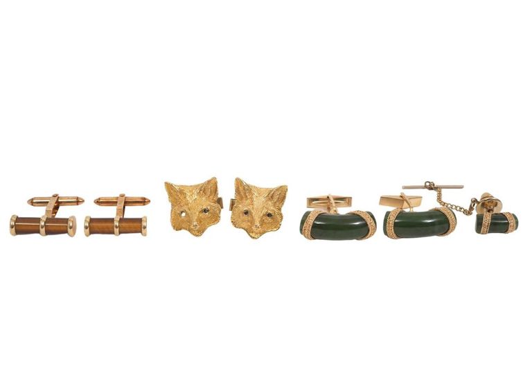 3 Pr. Cufflinks Fox Heads, Tiger Eye & Jade