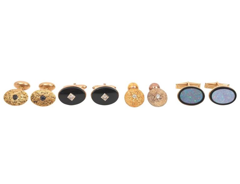 4 Prs Cufflinks - Opal, Sapphire & Diamond