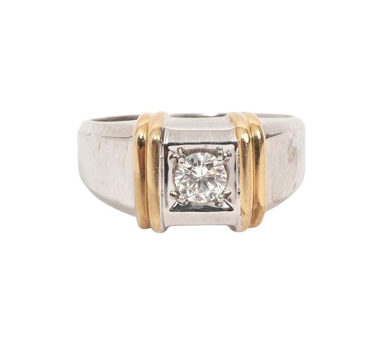 Gentleman's 14K Two Tone Diamond Ring