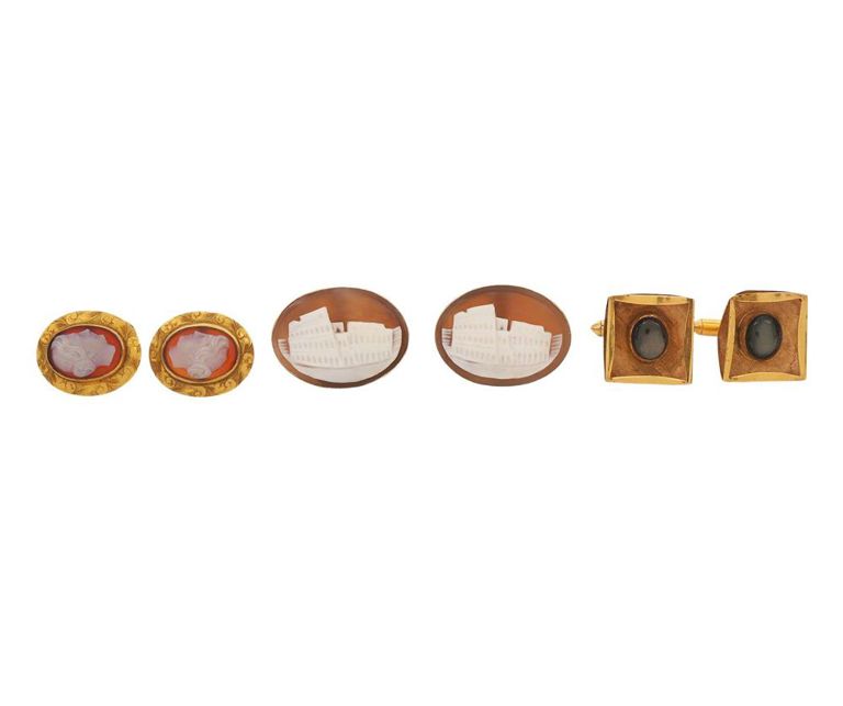 2 Pr Cameo Cufflinks & Pr. Brown Sapphire