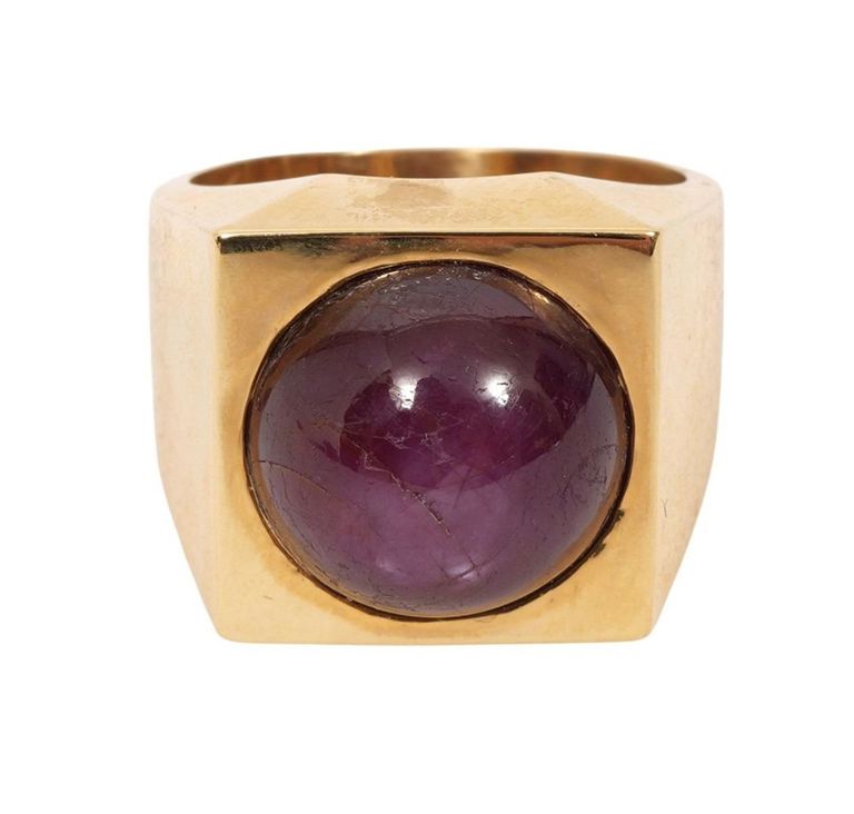Men's 18K YG Star Cabochon Ruby Ring