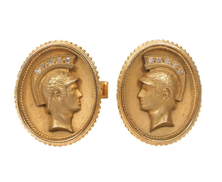 Pr 14K YG Diamond Roman Soldier Cufflinks