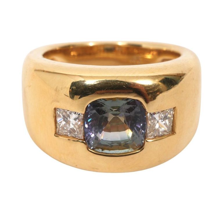 Men's 18K YG and Green Tanzanite Ring