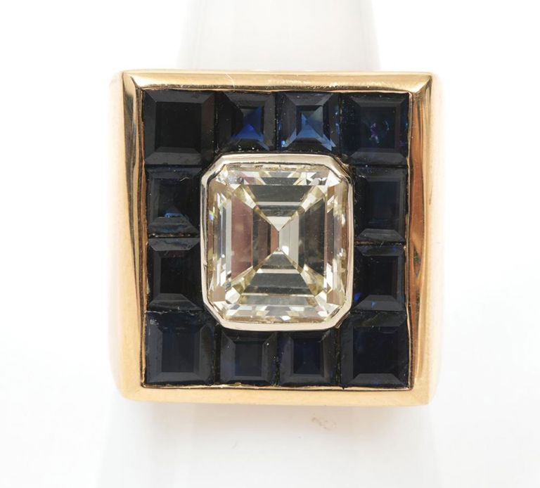 Men's 18K YG Sapphire & Diamond Ring