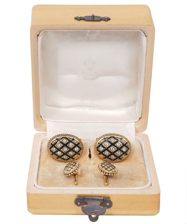 Pr. 14K YG Diamond Cufflinks & 2 Shirt Studs
