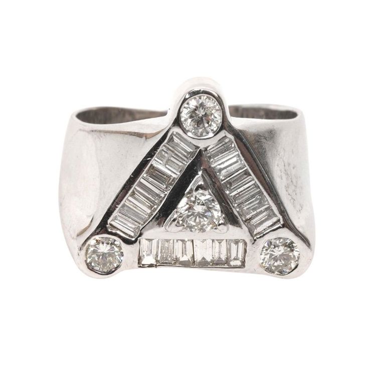Men's Triangular Shaped 14K WG & Diamond Ring