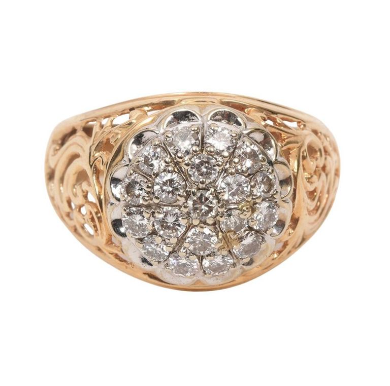 Men's 14K YG and Diamond Filigree Cluster Ring