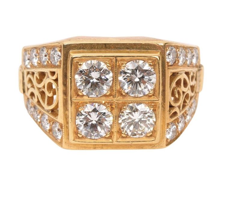 Men's 18K YG and Diamond Arabesque Filigree Ring