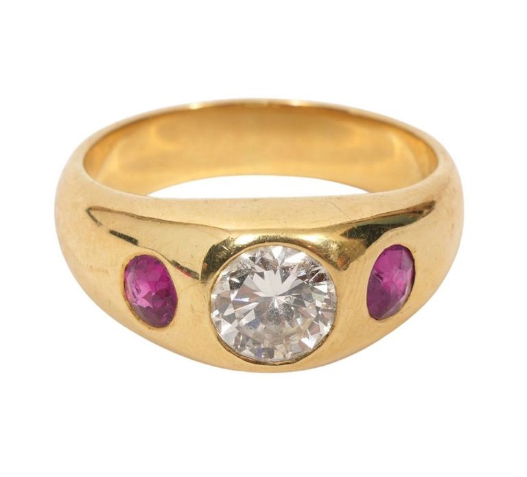 Men's 18K YG, Diamond and Ruby Ring