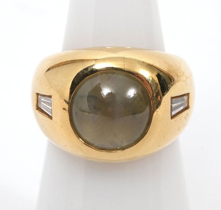 Men's 18K YG, Chrysoberyl and Diamond Ring