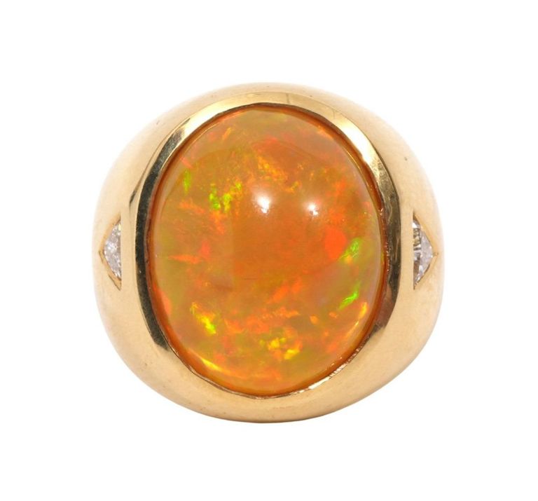 Men's 18K YG, Diamond & Ethiopian Opal Ring