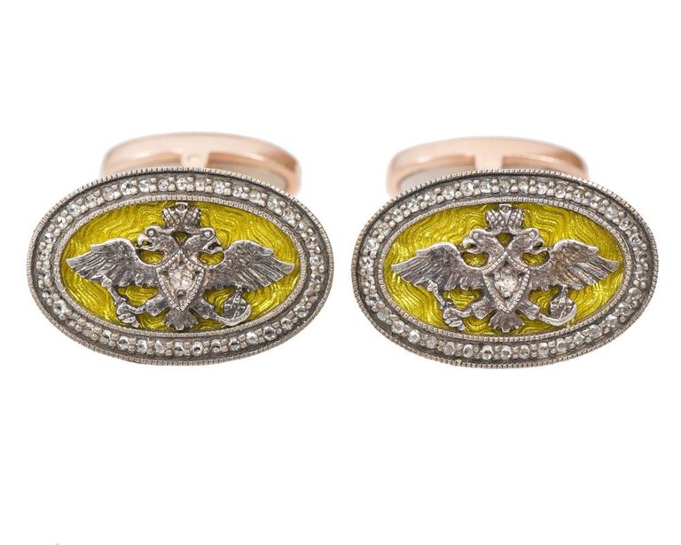 Pr 14K YG Diamond Imperial Russian Style Cufflinks