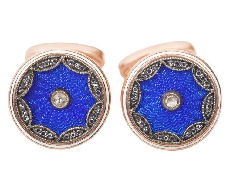 Pr 14K RG Diamond Imperial Russian Cufflinks