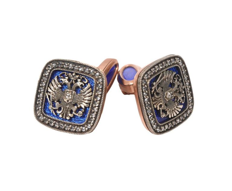 Pr 14K RG Diamond Imperial Russian Cufflinks