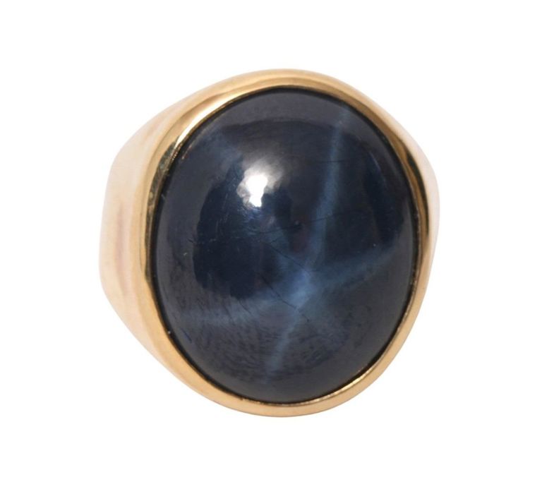 Men's 14K YG Blue Star Sapphire Ring