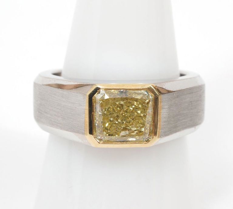 Men's Fancy Yellow Diamond Ring GIA Cert