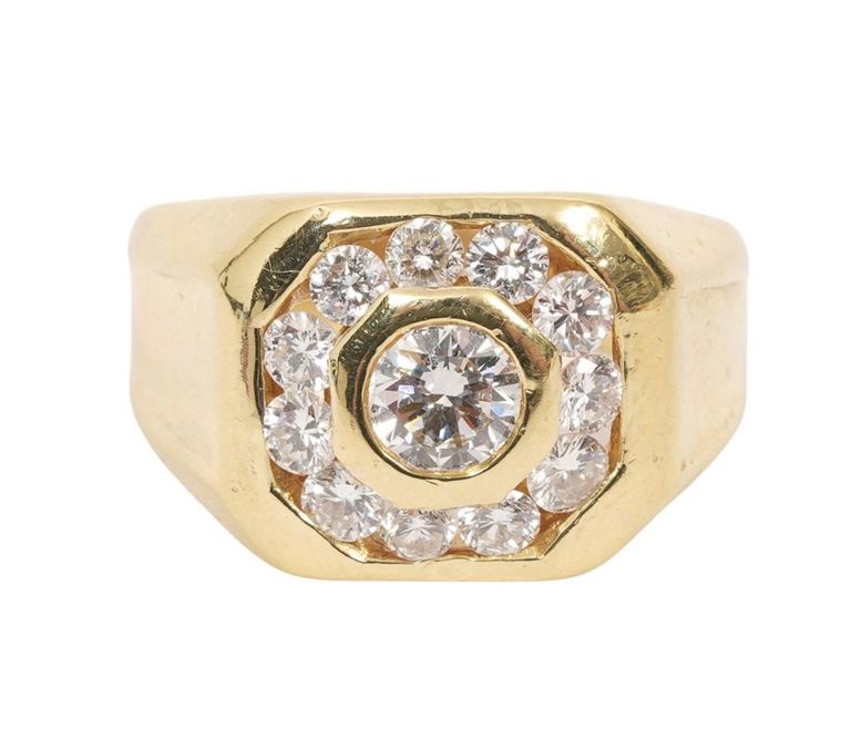 Men's 18K Yellow Gold and Diamond Ring