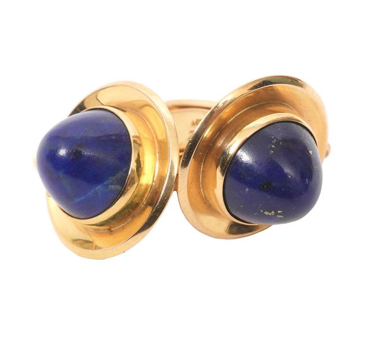 Pair 18K YG and Lapis Cufflinks by Justa