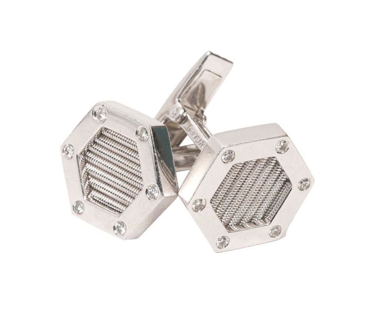 Pair of 18K WG and Diamond Geometric Cufflinks