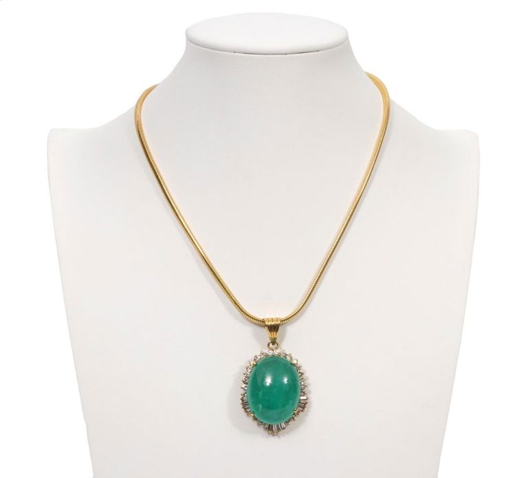 18K YG Emerald and Diamond Pendant Necklace