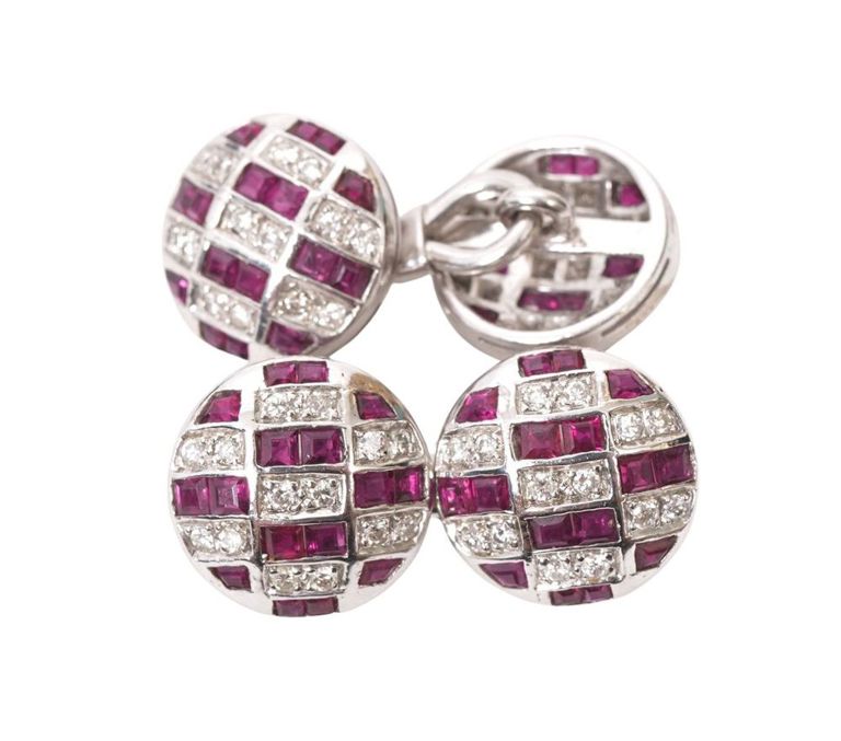 Pair Platinum, Ruby & Diamond Cufflinks