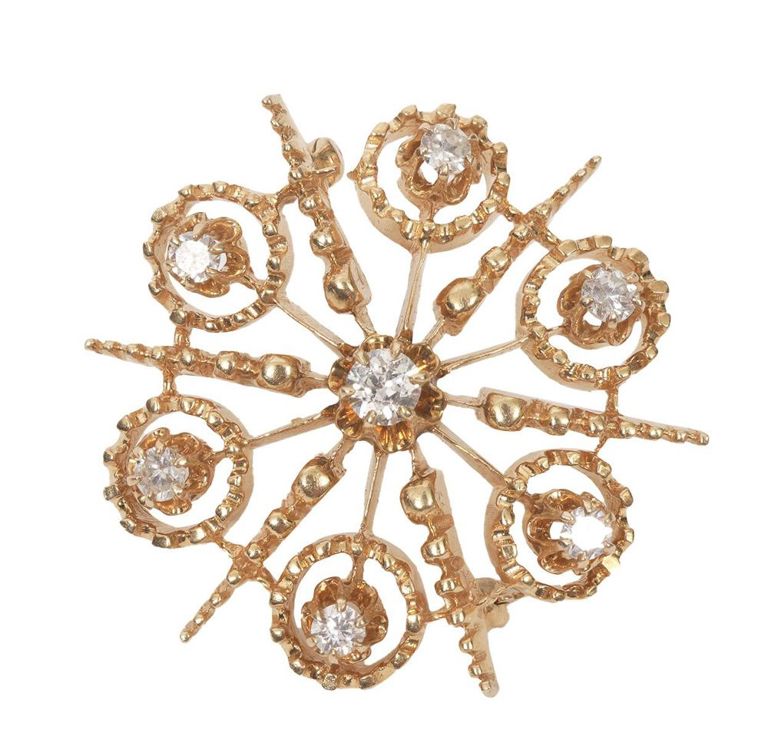 Diamond and 14K YG Brooch