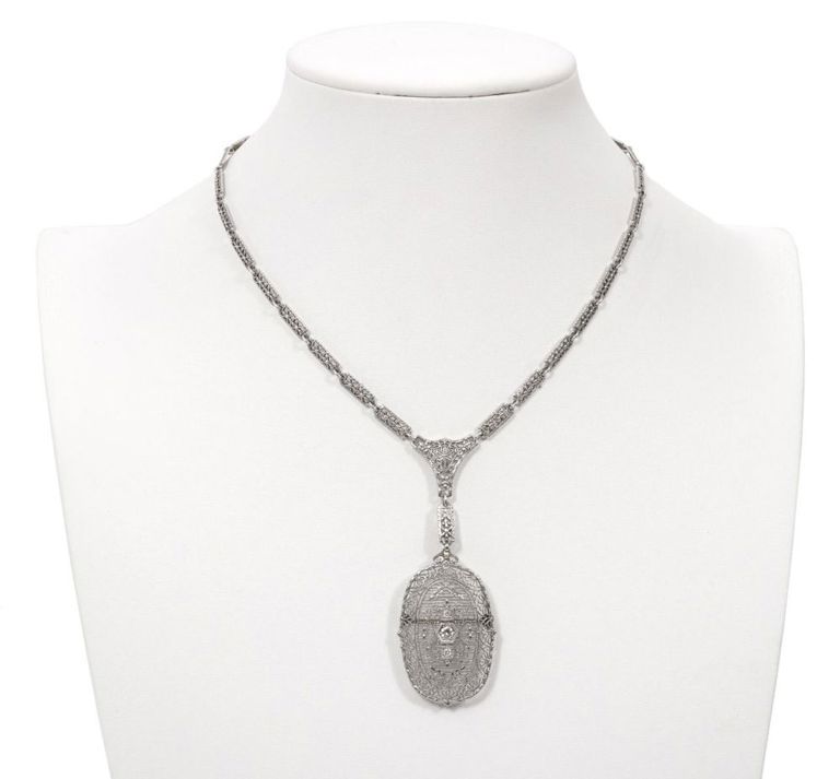 Art Deco 14k Gold & Diamond Necklace