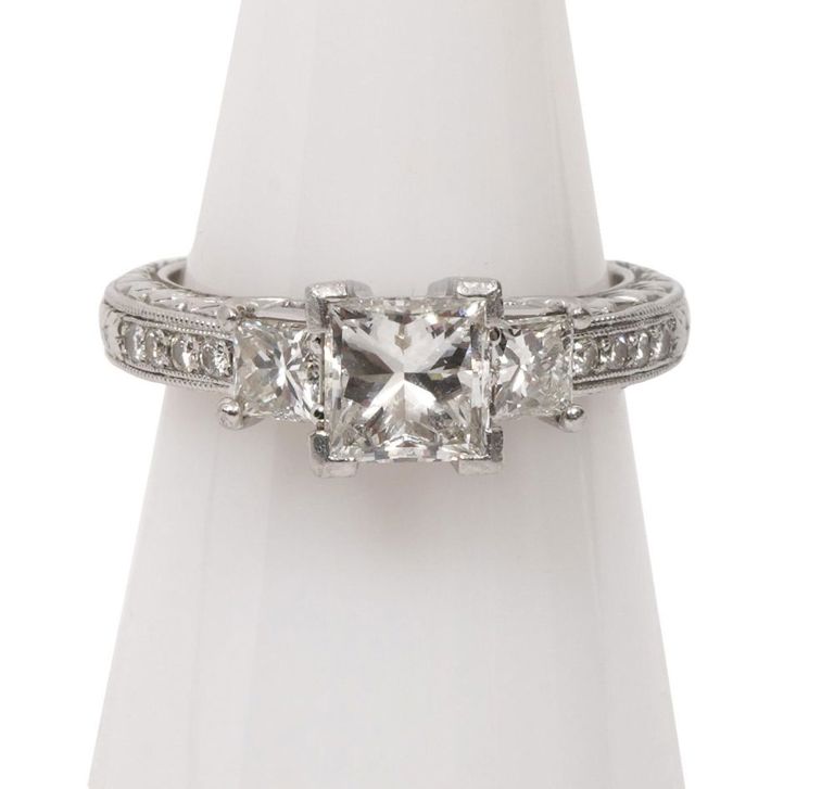 Princess Cut Diamond & Platinum Filigree Ring