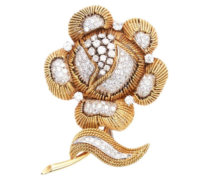 Diamond & 18K YG Floral Brooch