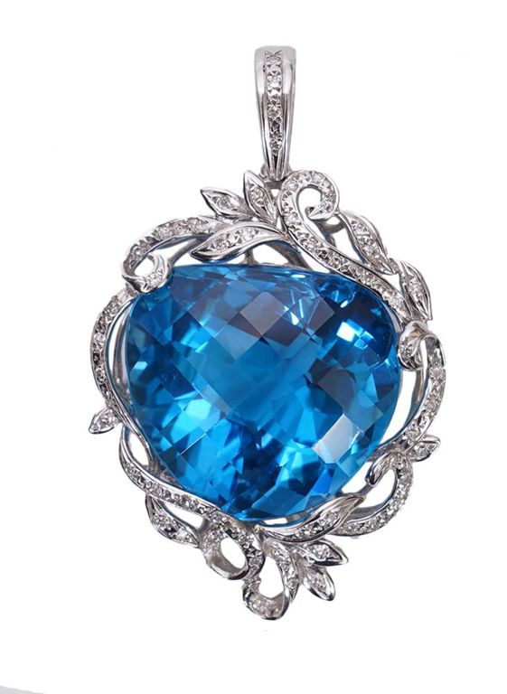 Loudon Blue Topaz, Diamond and 14K WG Enhancer