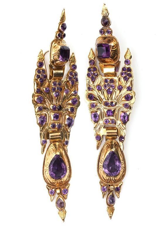Antique Iberian Amethyst & 14K YG Drop Earrings