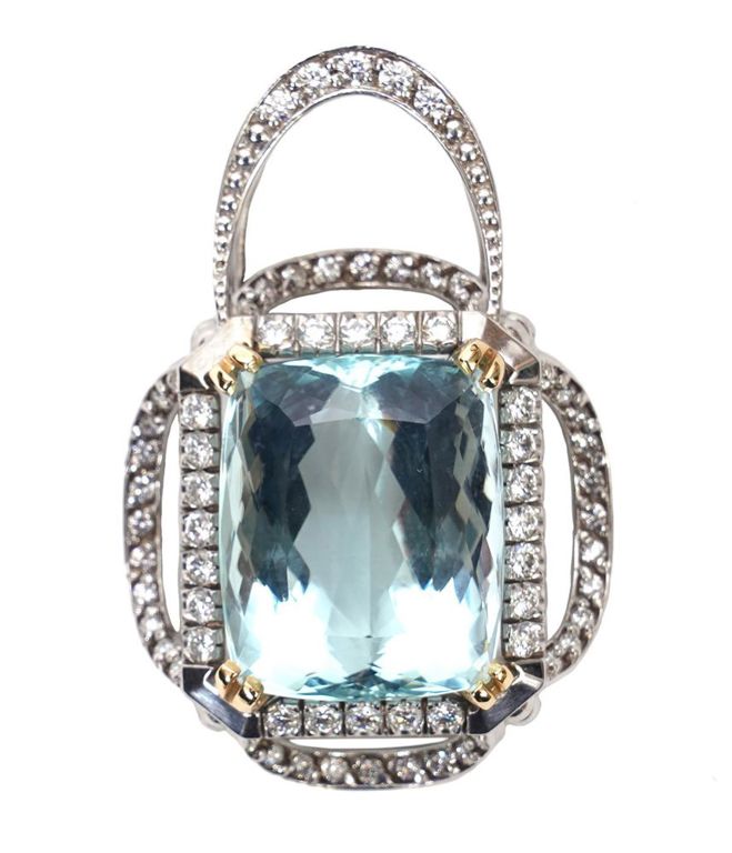 Aquamarine & Diamond Pendant in 14K Gold