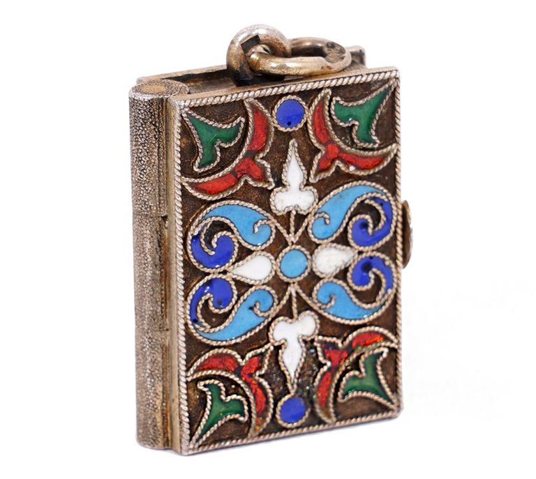 Russian Imperial 84 Silver Enamel 'Book' Locket