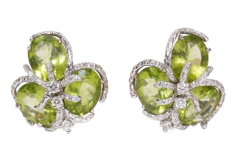 18K White Gold, Peridot & Diamond Earrings