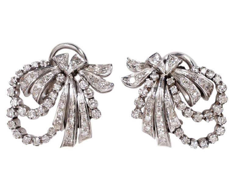 Pr. of Diamond and White Gold Omega Clip Earrings