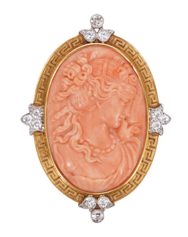 Antique Victorian Coral Cameo Brooch 18K YG