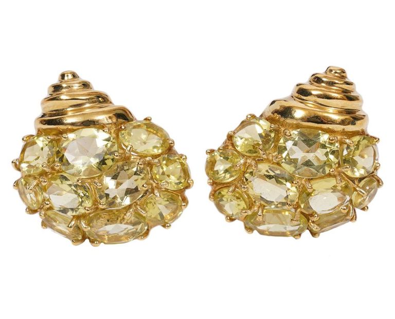 18K Yellow Gold & Cabochon Omega Clip Earrings