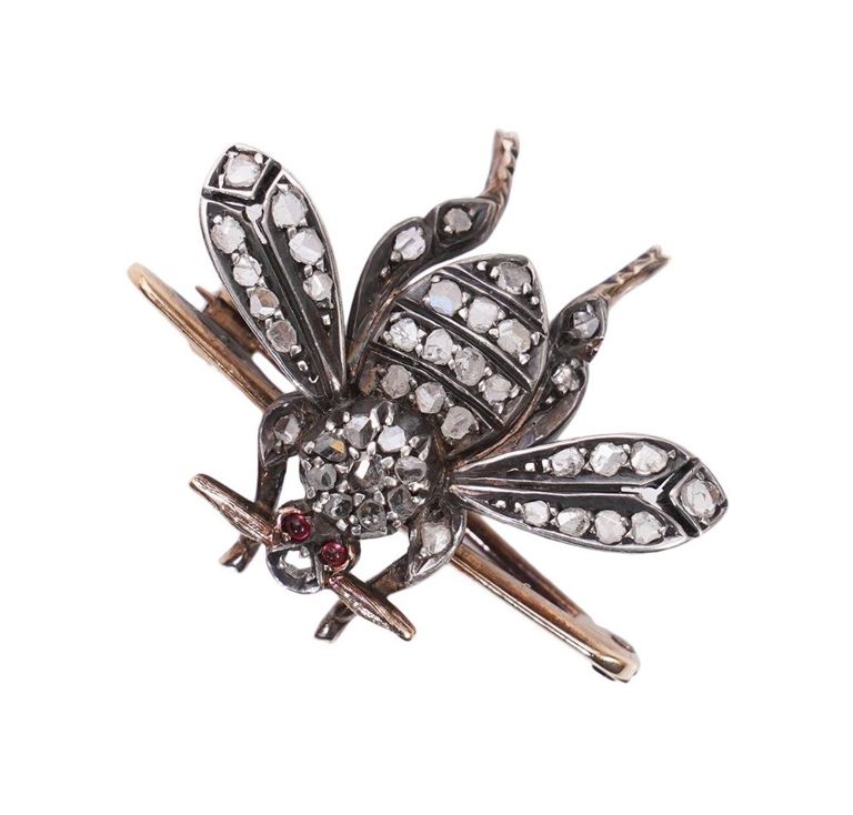 Victorian Rose Cut Diamond Bee Brooch